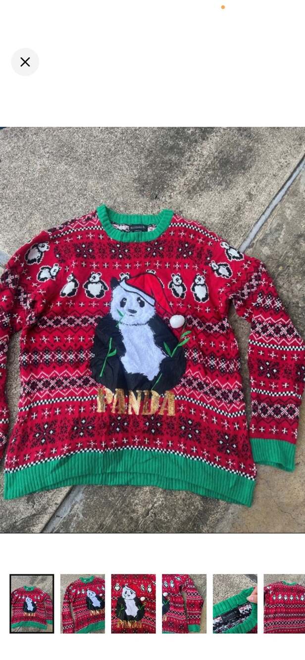Blizzard Bay Panda Ugly Christmas Sweater Size XL Red Sequin Holiday